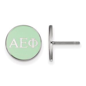 Sterling Silver Alpha Epsilon Phi Green Enamel Disc Post Earrings